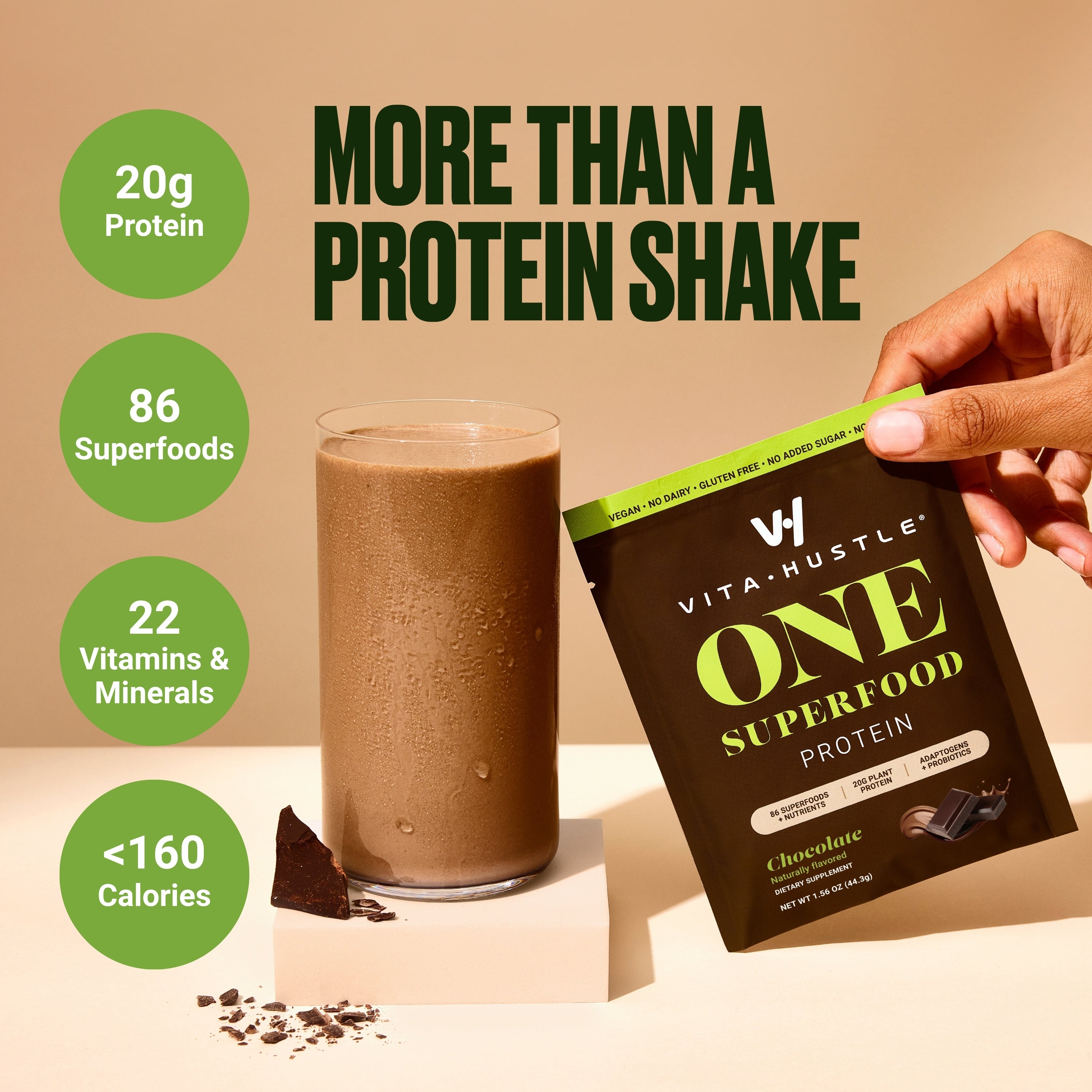 [New] VitaHustle ONE Protein 3 Single Serve Packets (Chocolate, Strawberry, Vanilla) - 20g Protein, Ashwagandha, Daily Vitamins, Superfoods, Pre+Probiotics