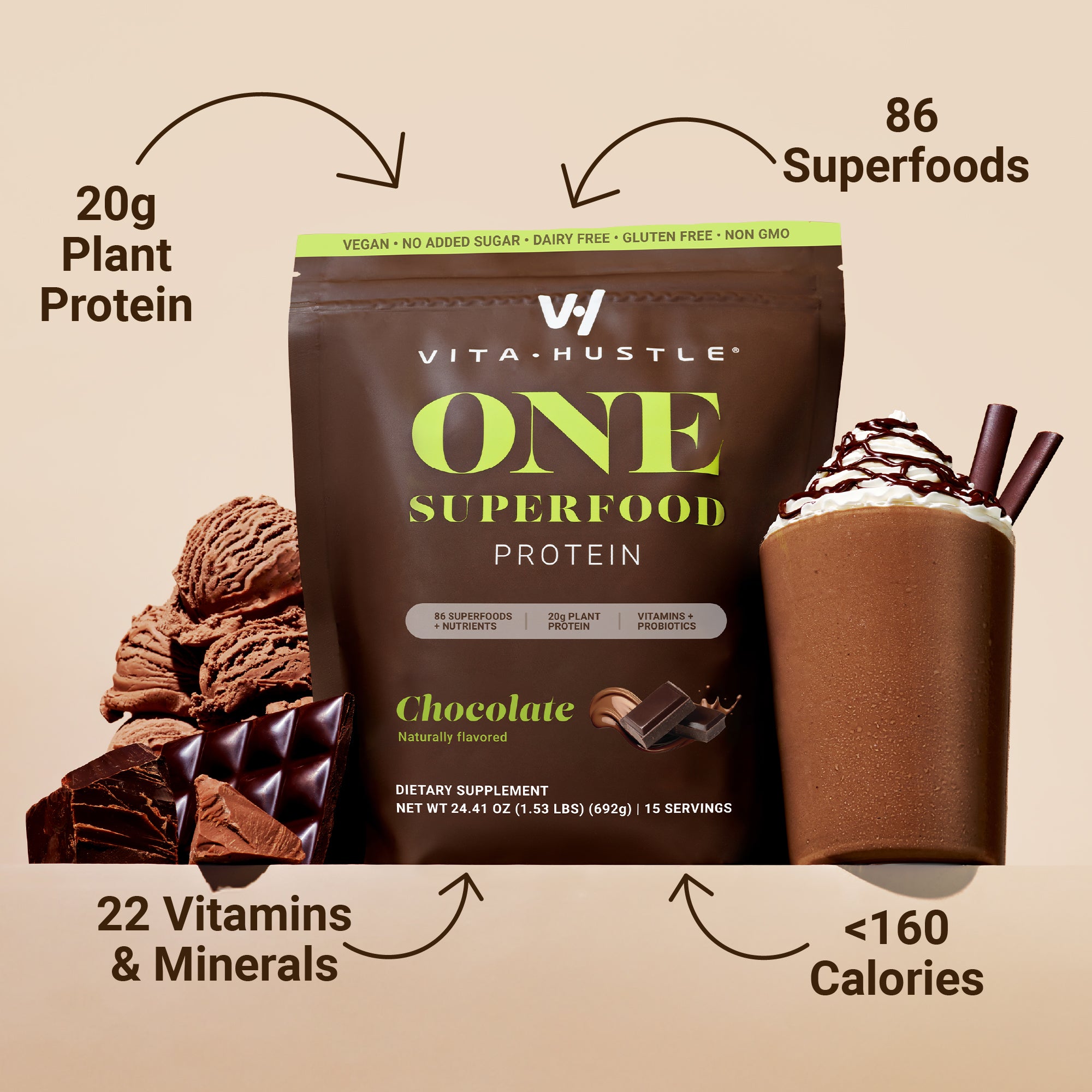 [Live Exclusive] ONE Starter Kit | VitaHustle 20g Plant Protein All-in-One Shake + Shaker, Daily Greens, Vitamins, KSM-66 Ashwagandha, Pre+Probiotics, Vegan, Dairy-Free, Gluten-Free