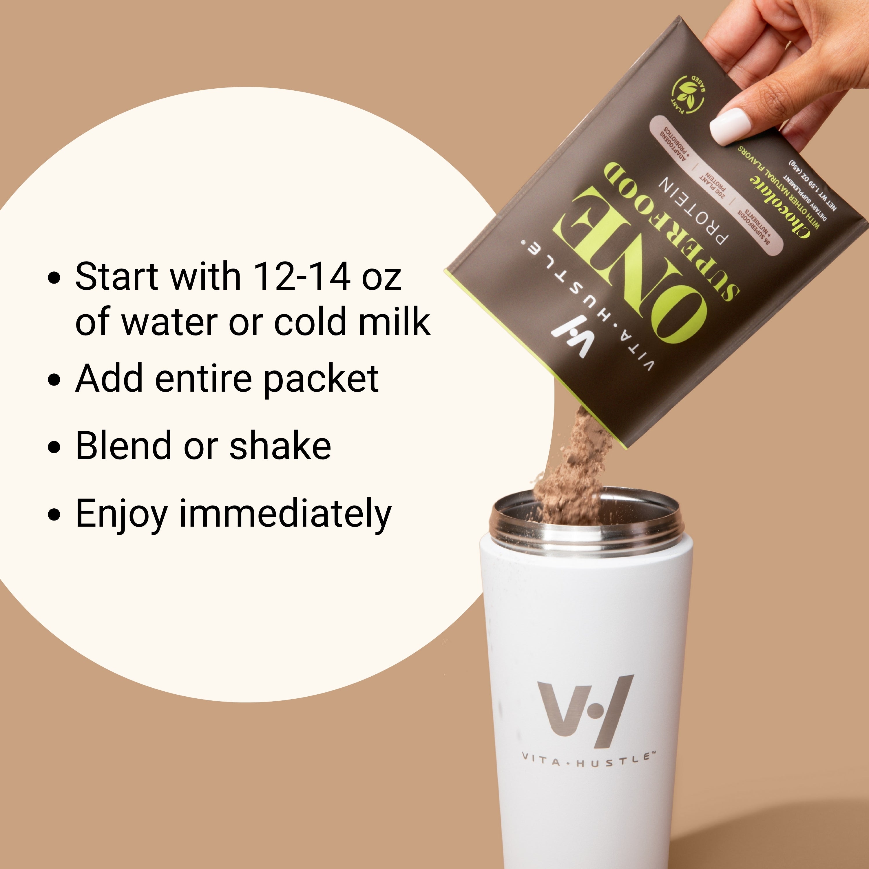 [New] VitaHustle ONE Protein 3 Single Serve Packets (Chocolate, Strawberry, Vanilla) - 20g Protein, Ashwagandha, Daily Vitamins, Superfoods, Pre+Probiotics