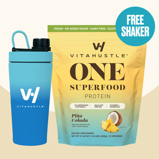 [Live Exclusive] ONE Starter Kit | VitaHustle 20g Plant Protein All-in-One Shake + Shaker, Daily Greens, Vitamins, KSM-66 Ashwagandha, Pre+Probiotics, Vegan, Dairy-Free, Gluten-Free