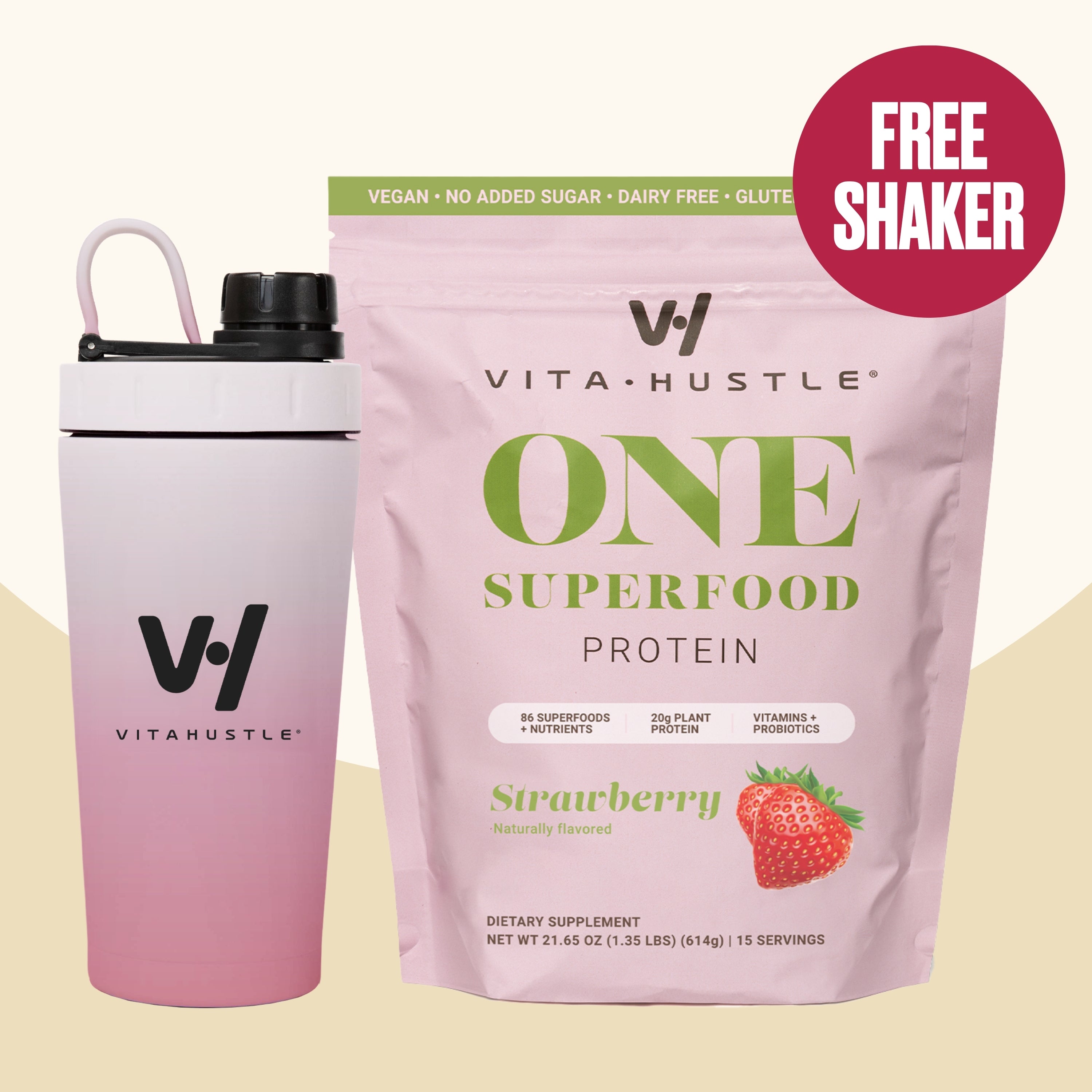 [Live Exclusive] ONE Starter Kit | VitaHustle 20g Plant Protein All-in-One Shake + Shaker, Daily Greens, Vitamins, KSM-66 Ashwagandha, Pre+Probiotics, Vegan, Dairy-Free, Gluten-Free