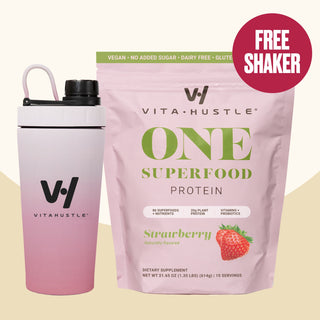[Live Exclusive] ONE Starter Kit | VitaHustle 20g Plant Protein All-in-One Shake + Shaker, Daily Greens, Vitamins, KSM-66 Ashwagandha, Pre+Probiotics, Vegan, Dairy-Free, Gluten-Free