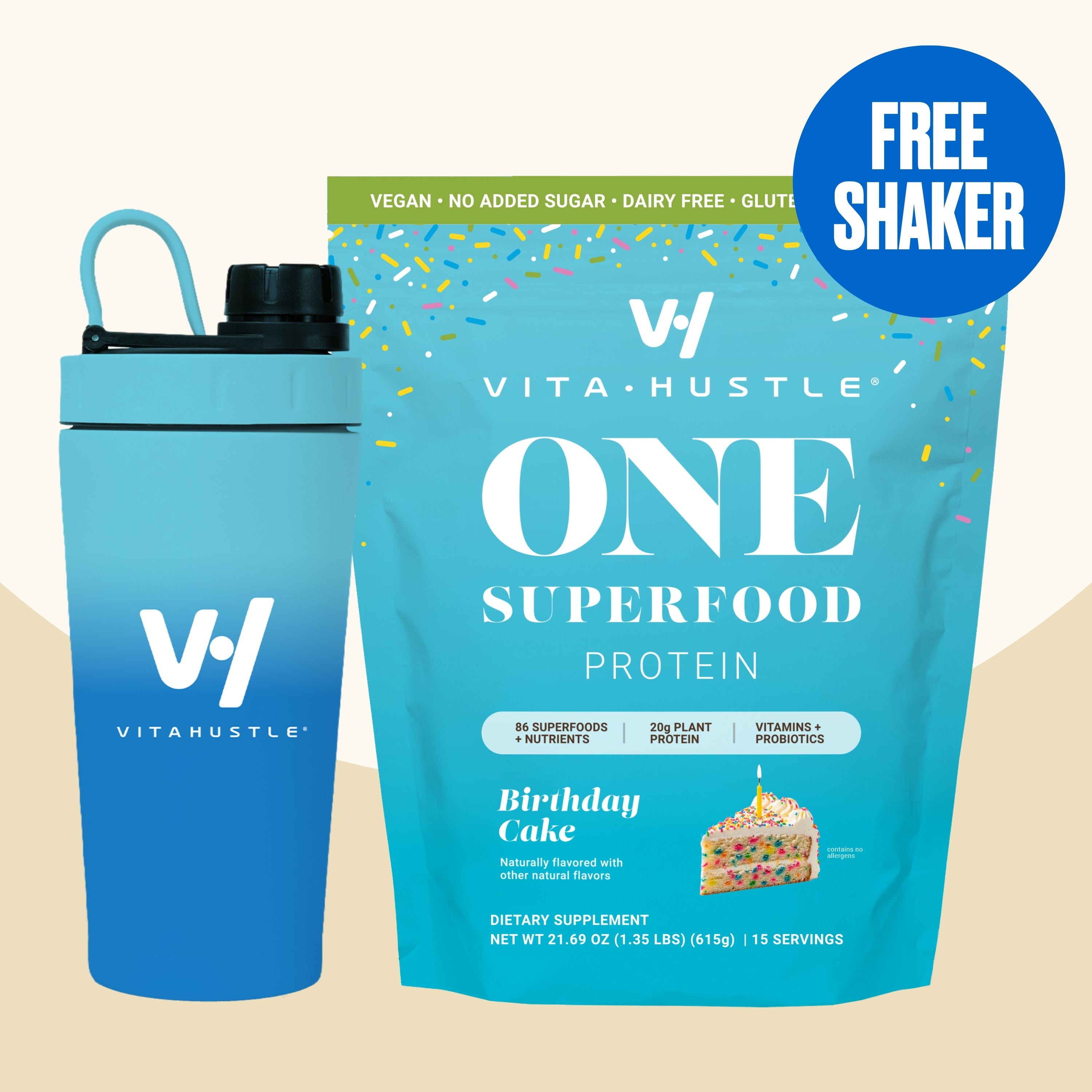 [Live Exclusive] ONE Starter Kit | VitaHustle 20g Plant Protein All-in-One Shake + Shaker, Daily Greens, Vitamins, KSM-66 Ashwagandha, Pre+Probiotics, Vegan, Dairy-Free, Gluten-Free